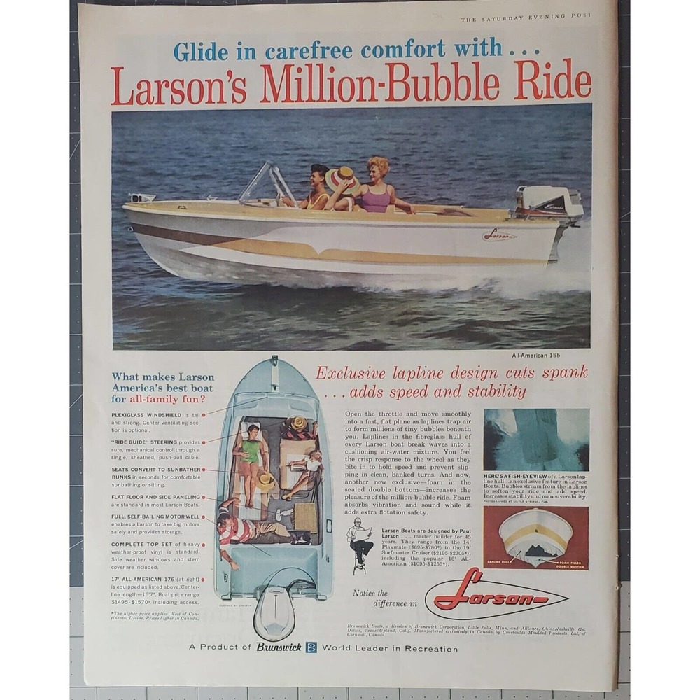 Larson Boats Vintage 1961 Magazine Ad